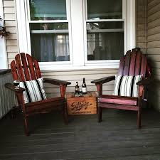Picked Up These Adirondack Chairs From Christmas Tree Shops For 50 Each Stained Assembled Them Looks Pretty Go Outdoor Chairs Home Decor Adirondack Chairs