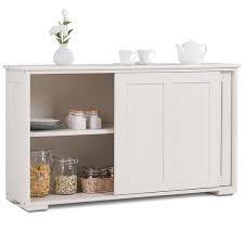 Save to favoritespekoe black and white storage box with lid. Costway Kitchen Storage Cabinet Sideboard Buffet Cupboard Wood Sliding Overstock 25719613