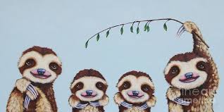 In the tree, going clockwise from left: The Sloth Family Painting By Lucia Stewart