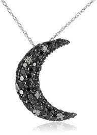 10k White Gold Moon Star Black And White Diamond Pendant Necklace 0 92 Cttw I J Color I2 3 Clarity Black Diamond Jewelry Diamond Pendant Beautiful Necklaces