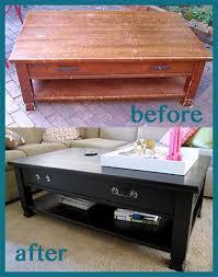 I'm refinishing some old end tables and a coffee table that has wood legs and laminate top and sides. Refinished Coffee Table I Intend To Save A Bunch Of Money By Buying Crappy Furniture To Fix Up Like T Refurbished Furniture Furniture Diy Furniture Makeover