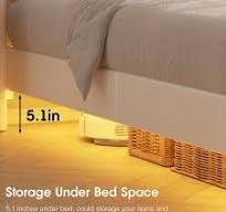 Vabches Bingkai tempat tidur Ratu mengambang dengan lampu LED berlapis kain  kulit PU Platform tempat tidur bingkai dengan penyimpanan Headboard Power  ...