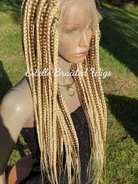 Black And Platinum Blonde Box Braids Blonde Full Lace Braided Wig Platinum Blonde Wig Honeyblonde Etsy In 2020 Lace Braid Braided Hairstyles Easy Braids Wig