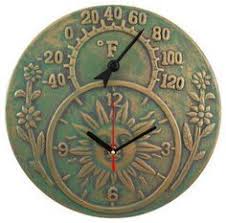 Verdigris Finish Terracotta Sun Face Clock Thermometer Traditional Outdoor Products Things2die4 24 99 Clock Outdoor Clock Verdigris