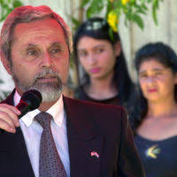 Distinguished visitors from Paraguay, Argentina, the United States and  members of Task Force Guarani Springs attend a groundbreaking ceremony for  a new school at Las Palmas, Paraguay, during Operation New Horizons -