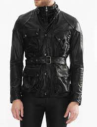 Mens 4 Pocket Jacket Belted Collar Biker Style Leather Jacket Leather Jacket Men Collar Leather Jacket