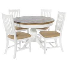 For sale a round dining table with four chairs. Lulworth White Round Dining Table And 4 Slatted Chairs Dining Room From Breeze Furniture Uk