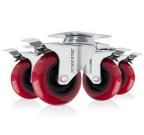 17205 3" Swivel Double Locking Polyurethane Plate Casters, Red, 4PK
