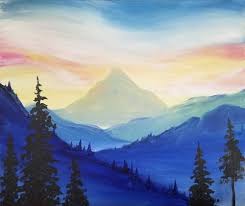Watercolor painting landscape tutorial for beginners, using easy and simple painting techniques. Mountain Majesty At Lucky Strike Orange Paint Nite Events Near Orange Ca Landscape Paintings Acrylic Mountain Paintings Landscape Paintings