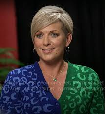 WornOnTV: Jamie Yuccas' blue and green leopard print cardigan dress