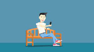 Father and little kid hold radio controllers to toy vehicles. Cartoon Character Man Sits On The Bench And Takes Pictures Of Himself By Some Toons