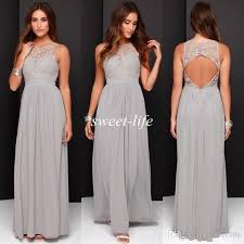 Cheap Grey Bridesmaid Dresses Long Chiffon Sheer Lace Open Back A Line 2016 Plus Size F Grey Bridesmaid Dresses Bridesmaid Dresses Grey Bridesmaid Dresses Long
