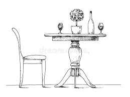 To draw a table, start by drawing a rectangular prism. Part Of The Dining Room Round Table And Chairs On The Table Vase Of Flowers Hand Drawn Sketch Stock Illustration Illustration Of Draw Design 128688278