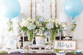 Pink and gold baby shower. How To Host An Elegant Blue And White Baby Shower Pizzazzerie