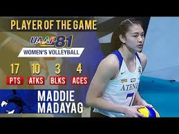 Maddie madayag is one of the hottest recruits after her tenure at ateneo de manila university ended in on march 20, 2019, maddie madayag made history by tallying a record 11 kill blocks in a five set. Uaap 81 Wv Maddie Madayag Drops 17 Pts To Earn Pog As Admu Beats Nu March 16 2019 Youtube