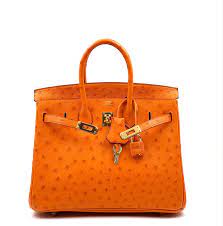 Hermes is the messenger or herald of the gods and was known for his cunning and as a thief from the day of his birth. Hermes Birkin 25 Tangerine Ostrich Gold Hardware Vendome Monte Carlo