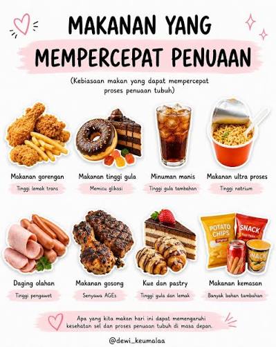 Mau Menua Dengan Cepat atau Lambat, Pilih Yang Mana Hayo😍 Selain faktor  gaya hidup dan pola pikir, ternyata makanan sehat dan gizi seimbang sangat  memegang peranan penting untuk menjaga kita dari penuaan