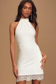 A Perfect Match White Lace Mock Neck Bodycon Dress In 2020 Mock Neck Bodycon Dress Lace Skater Dress Halter Bodycon Dress