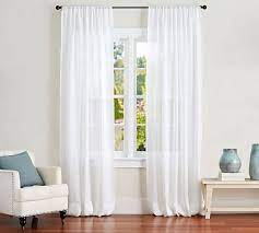 Custom linen color block drape with lining. Belgian Flax Linen Rod Pocket Sheer Curtain Pottery Barn