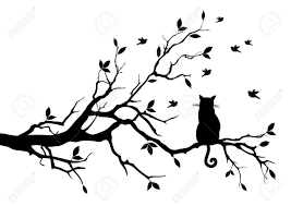 Bird Sitting On Tree Drawing For Kids Cat Sitting On A Tree Watching Birds Cat Wall Decal Wall Art Sticker Wall Art