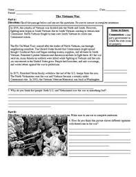 Vietnam War Worksheet 6 Parts Vietnam War Social Studies Worksheets Elementary History