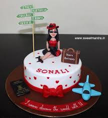 Designer Birthday Cake For Wife Images Travel Theme Customised Designer Fondant Cake With Pretty Fashionista Lady Figurine Suitcase Passport For Wife S Birthda Cute Birthday Cakes Cake Travel Cake
