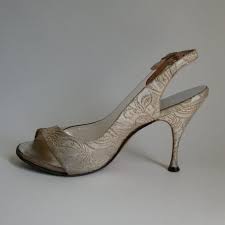 Vintage 1950s Shoes Silver Brocade Wedding Stilletto High Heel Bridal Fashions Wedding Shoes Vintage Vintage Shoes 1950s Shoes