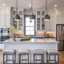 White And Gray Kitchen With Gray Window Trim Moldings White Kitchen Design Kitchen Inspirations Kitchen Design