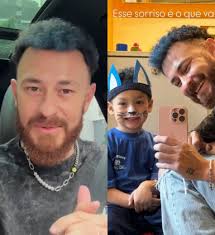 Fred Bruno relata experiência ao fazer 'cabelo maluco' no filho e brinca:  'Traumatizado'