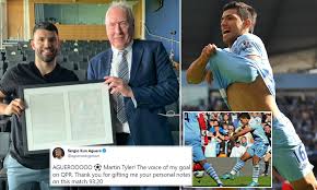 Sergio aguero goal vs qpr 2012 hd english commentary. Sergio Aguero Given Special Handwritten Notes From Infamous Qpr Game By Martin Tyler Daily Mail Online