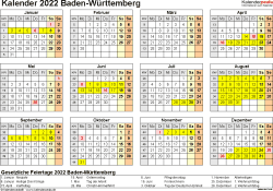Mit einem klick die termine weiterer jahre und bundesländer. Kalender 2022 Baden Wurttemberg Ferien Feiertage Pdf Vorlagen