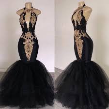 Find More Prom Dresses Information About 2019 Black Prom Dresses With Gold Appliqued Mermaid Black Girl Prom Dresses Black Prom Dresses Prom Dresses Long Black