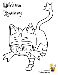 It has a short muzzle with a tiny, black nose, red eyes with yellow sclerae, and short, pointed ears with pale gray insides. Printable Litten Coloring Pages Anime Coloring Pages