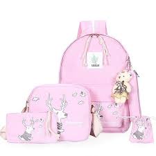 Luxury Canvas Backpack 6pcs Set With Little Bear Cute Printing Student School Bag Teenager Girls Bookbags Laptop Mochila B School Bags Canvas Backpack Bookbags