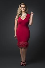 Z By Zevarra V Neck Feather Trim Cocktail Dress Red Fashion For Petite Women Curvy Dress Plus Size Fashion For Women