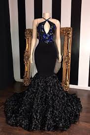 Black Sleeveless Flowers Mermaid Prom Dresses Elegant Halter Sequins Appliques Evening Gowns Cheap Prom Dresses Long Black Prom Dresses Mermaid Prom Dresses