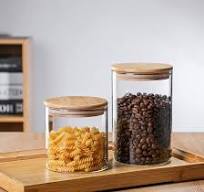 MOLFUJ 550 ML / 18 FL Oz Glass Storage Container with Wood Lid, Stackable  Clear Decorative Organizer Bottle Canister Pantry Jar with Air Tight Wooden  ...