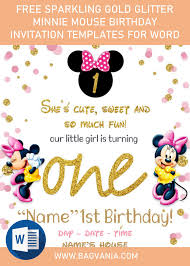 Minnie was designed to have a playful personality, musically inclined, and somewhat flirtatious. Free Sparkling Gold Glitter Minnie Mouse Birthday Invitation Templates For Word Free Printable Birthday Invitation Templates Bagvania
