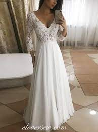 Off White Lace Wedding Dresses Chiffon Wedding Dresses 3 4 Sleeves Wedding Dresses Beach Wedding Dresses Cw0025 Lace Wedding Dress With Sleeves Chiffon Wedding Gowns Summer Bridesmaid Dresses