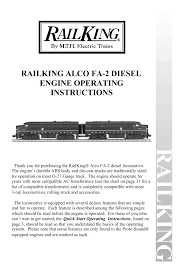 Railking Alco Fa 2 Diesel Engine Operating Instructions
