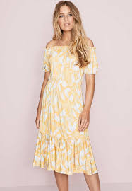 Get the best deals on women's floral scanlan theodore. Womens Yellow And White Floral Print Bardot Dress Peacocks