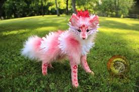 Woodsplitterlee Handmade Poseable Strawberry Cloud Wolf Fantasy Art Dolls Fantasy Doll Animal Art