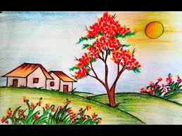 Learn How To Draw Scenery Of Flower Garden Step By Step Drawing Youtube Drawing Scenery Easy Scenery Drawing Landscape Drawings