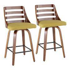 The fabric is light grey with a slight minor yellow fleck through the stitching. Lumisource Trevi Mid Century Modern Walnut Wood And Green Fabric Counter Stool Set Of 2 B26 Trevix Wlgn2 The Home Depot