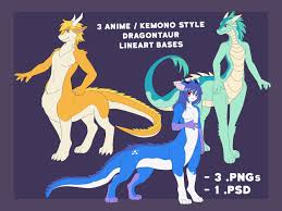 Anime / Kemono Furry Dragontaur Lineart Bases SET OF 3 .pngs - Etsy