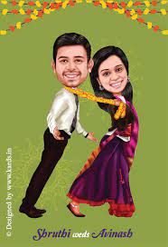 A Tanu Weds Manu Style Caricature Invitation For A Funny Couple Funny Wedding Invitations Caricature Wedding Invitations Indian Wedding Invitations