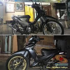 Kang,, mau numpang nanya nihh sepeda saya supra x 125 mesin dan semuanya masih ori tapi bannya saya perbesar jadi 275 buat ban depan dan 300 untuk ban blakangnya ohiya juga saya kasih peninggi motor kang grin emoticon nahh efek. Modifikasi Honda Supra X 125 Warna Merah Mazda Silver Brosis Setia1heri Com