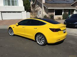 Yellow Tesla Model 3 That Rocked Reddit Now With Tinted Windows And Carbon Fiber Dash Tesla Model Old Classic Cars Yellow Car