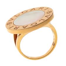 Bvlgari Mother Of Pearl Inlay 18k Rose Gold Circular Ring Size 58