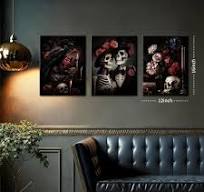 Amazon.com: Gothic Canvas Wall Art Set of 3, Red Rose Skull ...